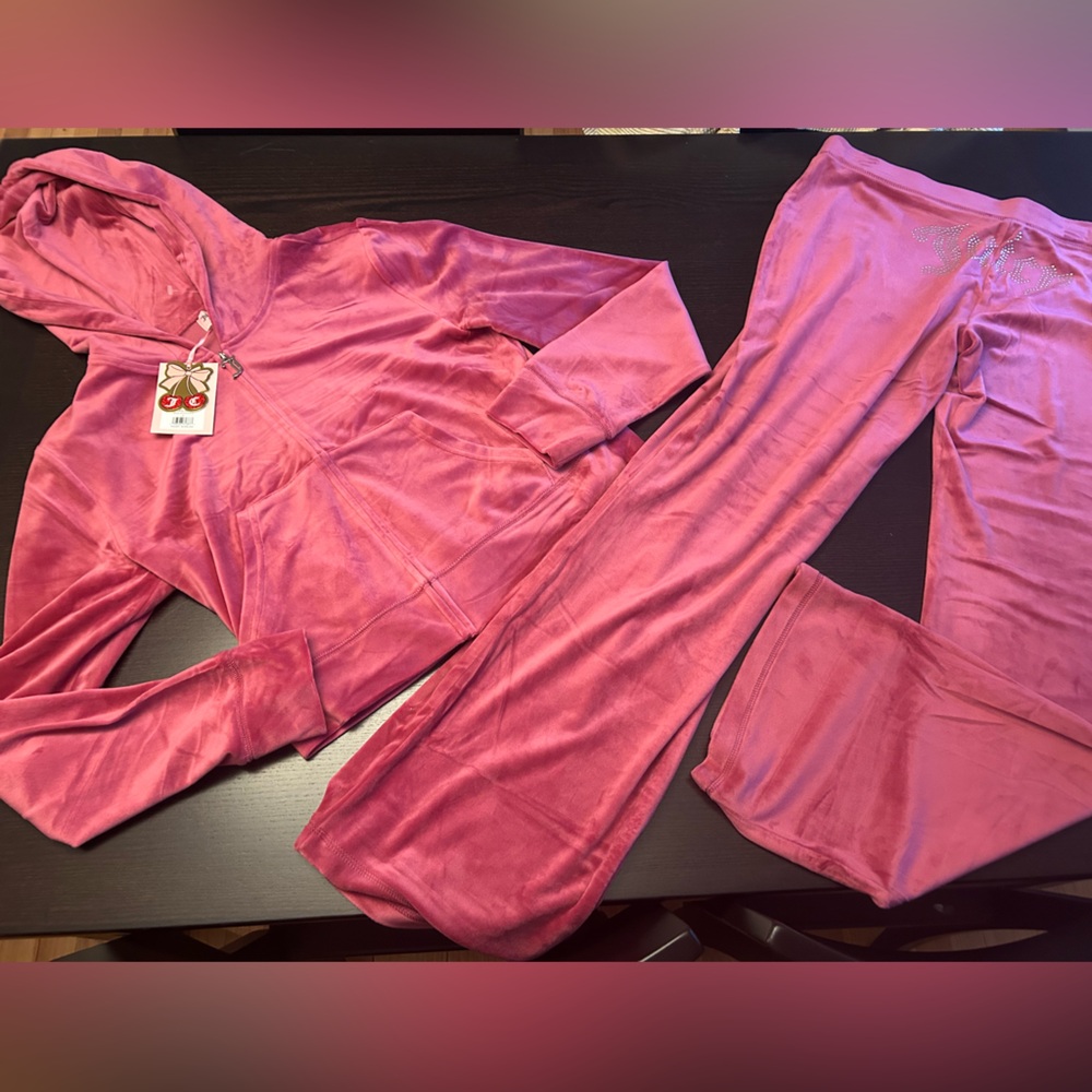 NWT Juicy Couture Velour festival Fuschia Track Suit sweatsuit large wome… bling - Picture 2 of 4